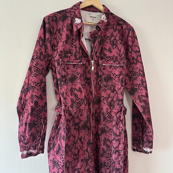 NWT One Teaspoon Distressed Python Claudia Overalls Jumpsuit Black Pink Sz Small - Picture 2 of 10